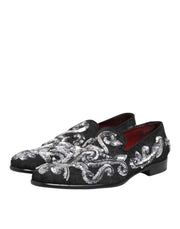 Dolce & Gabbana Black Silver Sequined Loafers Men Dress Shoes