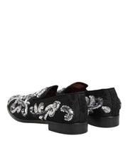 Dolce & Gabbana Black Silver Sequined Loafers Men Dress Shoes