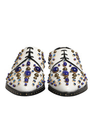 Dolce & Gabbana White Leather Crystals Embellished Dress Shoes