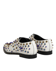 Dolce & Gabbana White Leather Crystals Embellished Dress Shoes