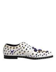 Dolce & Gabbana White Leather Crystals Embellished Dress Shoes