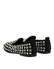 Dolce & Gabbana Black Suede Crystals Loafers Men Dress Shoes