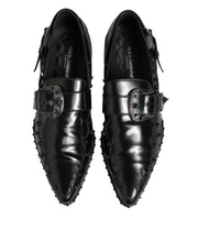 Dolce & Gabbana Black Embellished Dress Monk Strap Shoes