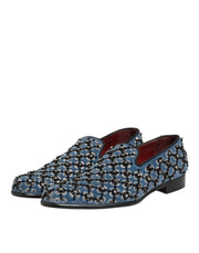 Dolce & Gabbana Blue Velvet Crystal Detailing Loafer Men Shoes