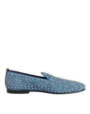 Dolce & Gabbana Blue Suede Studded Dress Men Loafers Shoes