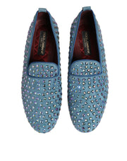 Dolce & Gabbana Blue Suede Studded Dress Men Loafers Shoes