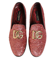 Dolce & Gabbana Pink Sequined Loafers Formal Dress Men Shoes