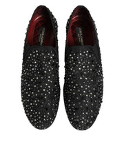Dolce & Gabbana Black Suede Crystal Embellished Loafer Shoes