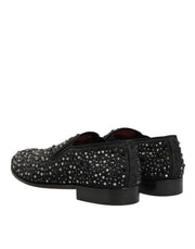 Dolce & Gabbana Black Suede Crystal Embellished Loafer Shoes