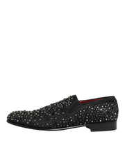 Dolce & Gabbana Black Suede Crystal Embellished Loafer Shoes
