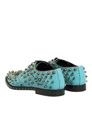 Dolce & Gabbana Turquoise Crystal Embellished Men Derby Shoes