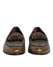 Dolce & Gabbana Gold Sequined Slip On Loafers Men Dress Shoes