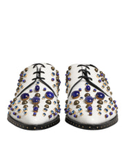 Dolce & Gabbana White Leather Crystals Embellished Dress  Shoes