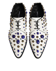 Dolce & Gabbana White Leather Crystals Embellished Dress  Shoes