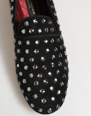 Dolce & Gabbana Black Crystal Embellished Loafers Dress Shoes