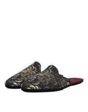 Dolce & Gabbana Black Floral Jacquard Slides Slippers Shoes