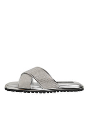 Dolce & Gabbana Silver Strass Slides Flats Slippers Shoes