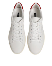 Dolce & Gabbana White Red Leather Low Top Men Sneakers Shoes