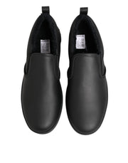 Dolce & Gabbana Black Leather Low Top Slip On Sneakers Shoes