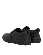 Dolce & Gabbana Black Leather Low Top Slip On Sneakers Shoes