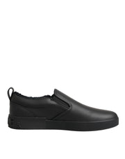 Dolce & Gabbana Black Leather Low Top Slip On Sneakers Shoes