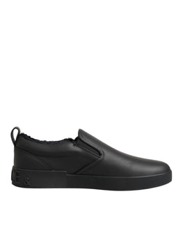 Dolce & Gabbana Black Leather Low Top Slip On Sneakers Shoes