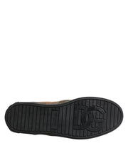 Dolce & Gabbana Brown Cotton Low Top Slip On Sneakers Shoes
