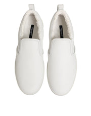Dolce & Gabbana White Leather Low Top Slip On Sneakers Shoes