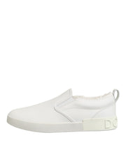 Dolce & Gabbana White Leather Low Top Slip On Sneakers Shoes