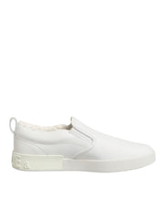 Dolce & Gabbana White Leather Low Top Slip On Sneakers Shoes