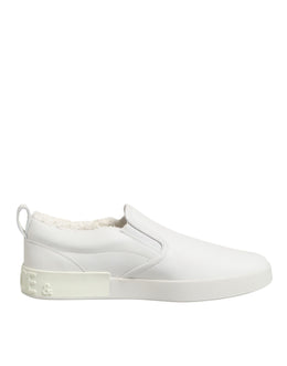 Dolce & Gabbana White Leather Low Top Slip On Sneakers Shoes