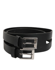 Dolce & Gabbana Black Double Strap Leather Silver Buckle Belt