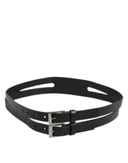 Dolce & Gabbana Black Double Strap Leather Silver Buckle Belt