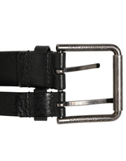 Dolce & Gabbana Black Double Strap Leather Silver Buckle Belt