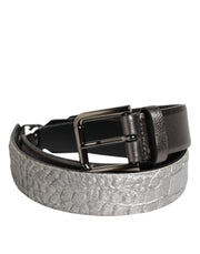 Dolce & Gabbana Black Silver Pebbled Texture Leather Buckle Men Belt