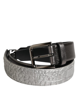 Dolce & Gabbana Black Silver Pebbled Texture Leather Buckle Men Belt