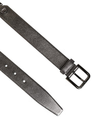 Dolce & Gabbana Black Silver Pebbled Texture Leather Buckle Men Belt