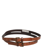 Dolce & Gabbana Brown Double Strap Leather Gold Buckle Belt