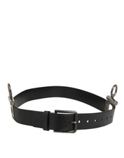 Dolce & Gabbana Black Leather Side Rings Brass Buckle Belt