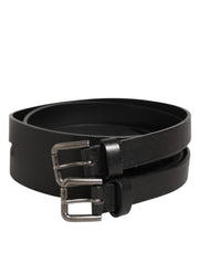 Dolce & Gabbana Black Double Strap Leather Silver Buckle Belt