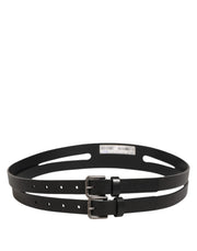 Dolce & Gabbana Black Double Strap Leather Silver Buckle Belt