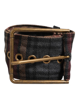 Dolce & Gabbana Plaid Fabric Logo Plate Brass Buckle Belt