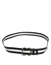 Dolce & Gabbana Black White Striped Metal Buckle Men Belt