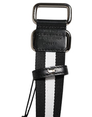 Dolce & Gabbana Black White Striped Logo Metal Buckle Belt