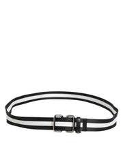 Dolce & Gabbana Black White Striped Logo Metal Buckle Belt