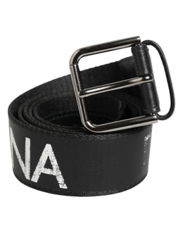 Dolce & Gabbana Black White Printed Metal Logo Buckle Belt