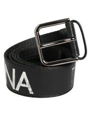 Dolce & Gabbana Black White Printed Metal Logo Buckle Belt