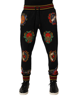 Dolce & Gabbana Black Baroque Crest Logo Men Trackpants Pants