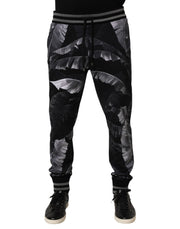 Dolce & Gabbana Black Banana Leaf Cotton Jogger Trouser Pants