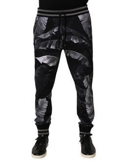 Dolce & Gabbana Black Banana Leaf Cotton Jogger Trouser Pants